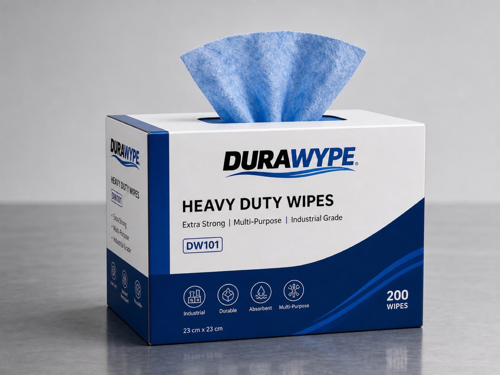 DURAWYPE DW101 Heavy Duty Wipes — pull-up box, 200 wipes