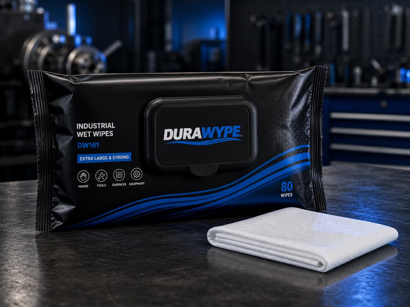 DURAWYPE DW161 Heavy-Duty Hand & Surface Wet Wipes — 80-wipe pack