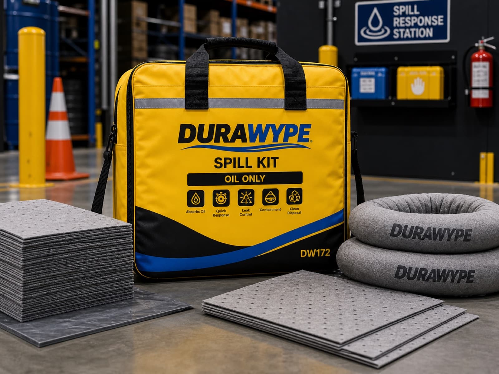 DURAWYPE DW172 Oil-Only Spill Kit — 50L grab bag with pads and socks