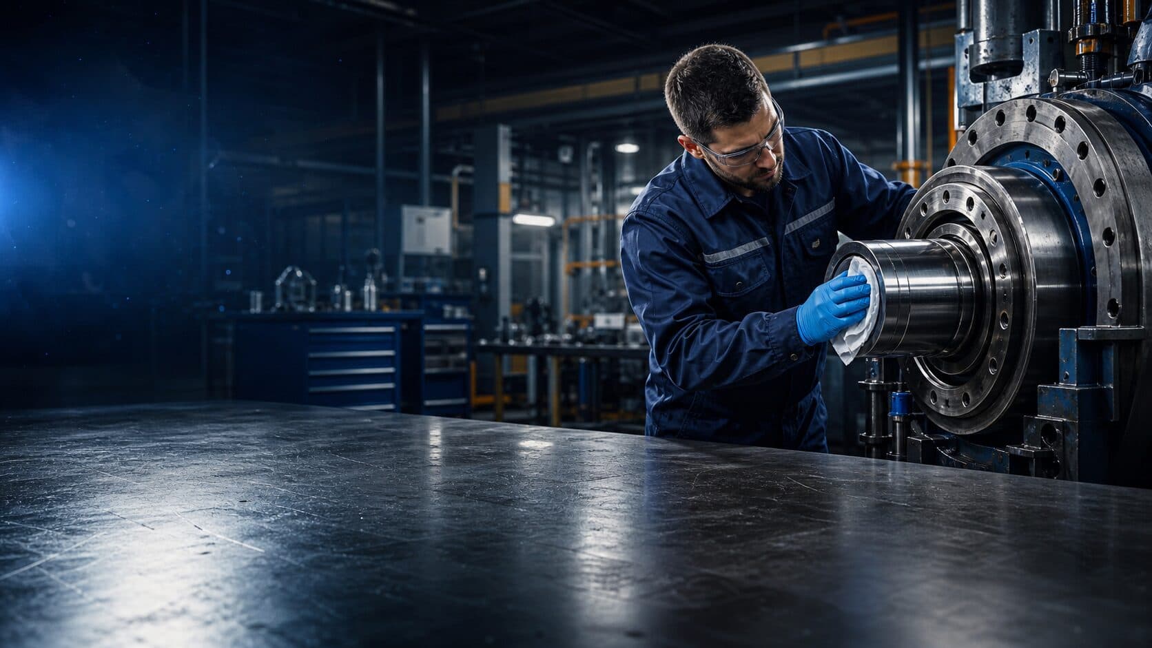Heavy industrial machinery on a working maintenance floor — the environment DURAWYPE is built for